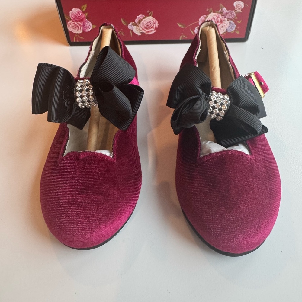 Chic Velvet Bow Kids Dress Shoes in Pink